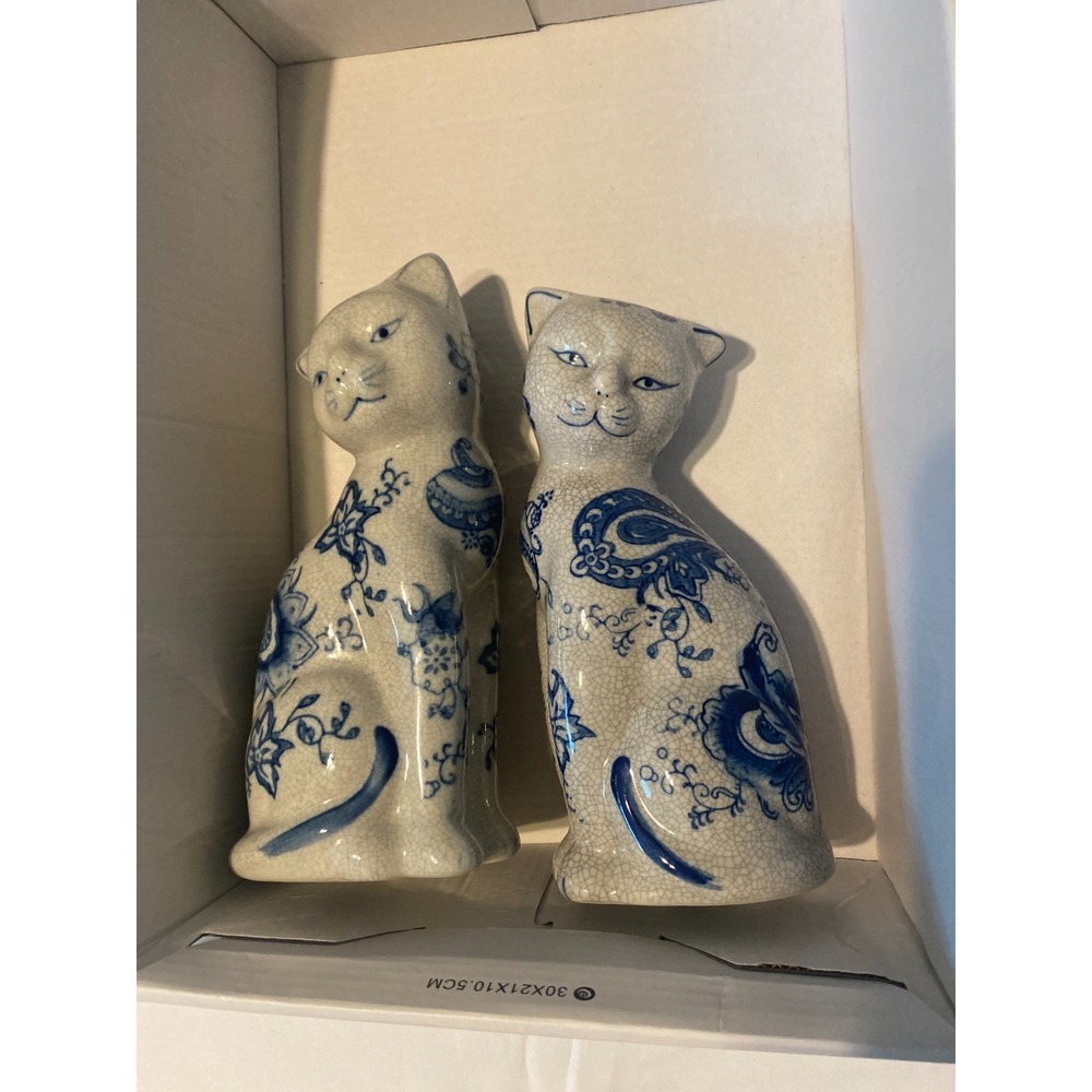 Formalities by Baum Bros Ceramic Blue & White Cats - Pair